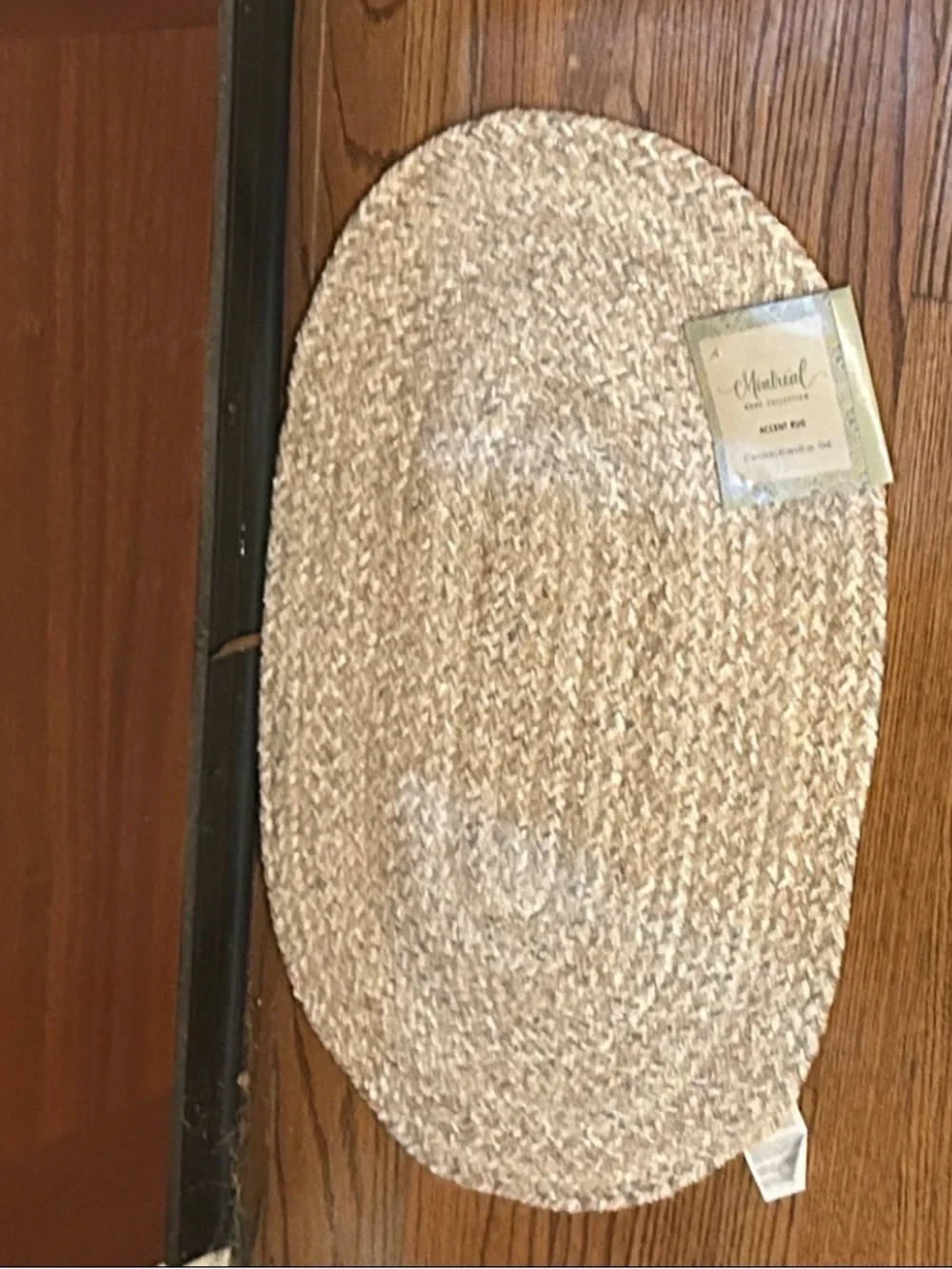 Beach Tan White Blue Braided Oval Jute Rug Natural Beige + Blue New Size 17 x 24
